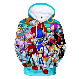 2020 Hot Cartoon Sonic the Hedgehog Light Blue Jumper Casual Sports Hoodies for Kids Youth Adult