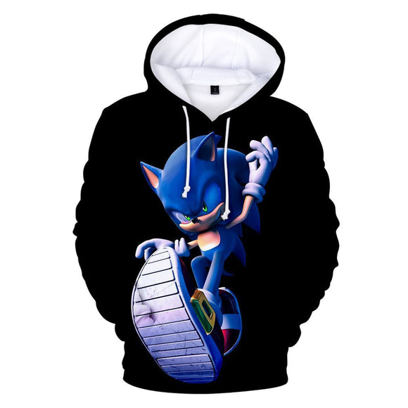 Hot Cartoon Sonic the Hedgehog Black Jumper Casual Sports Hoodies for Kids Youth Adult