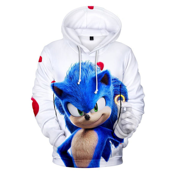 Hot Cartoon Sonic the Hedgehog White Jumper Casual Sports Hoodies for Kids Youth Adult