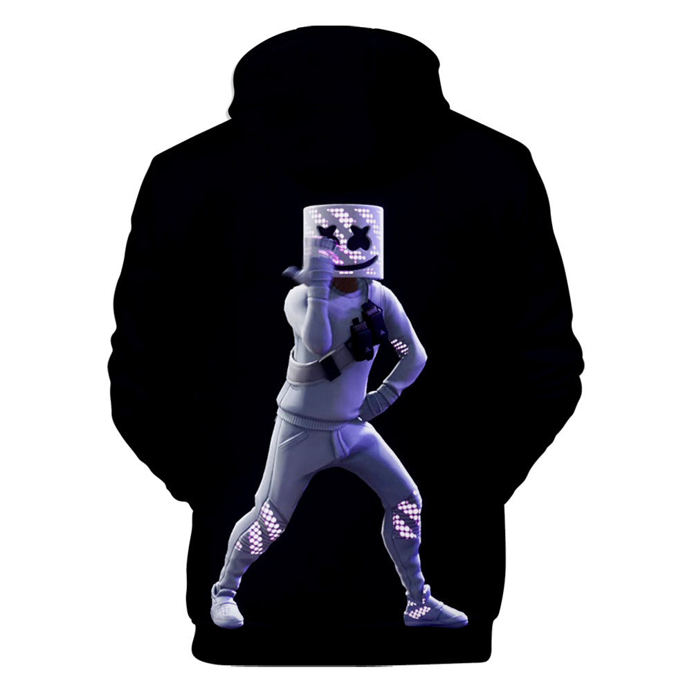 3D Fortnite Dance DJ Marshmello Black Long Sleeve Hoodie for Kids