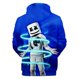 3D Fortnite DJ Marshmello Dark Blue Long Sleeve Hoodie for Kids Youth Adult