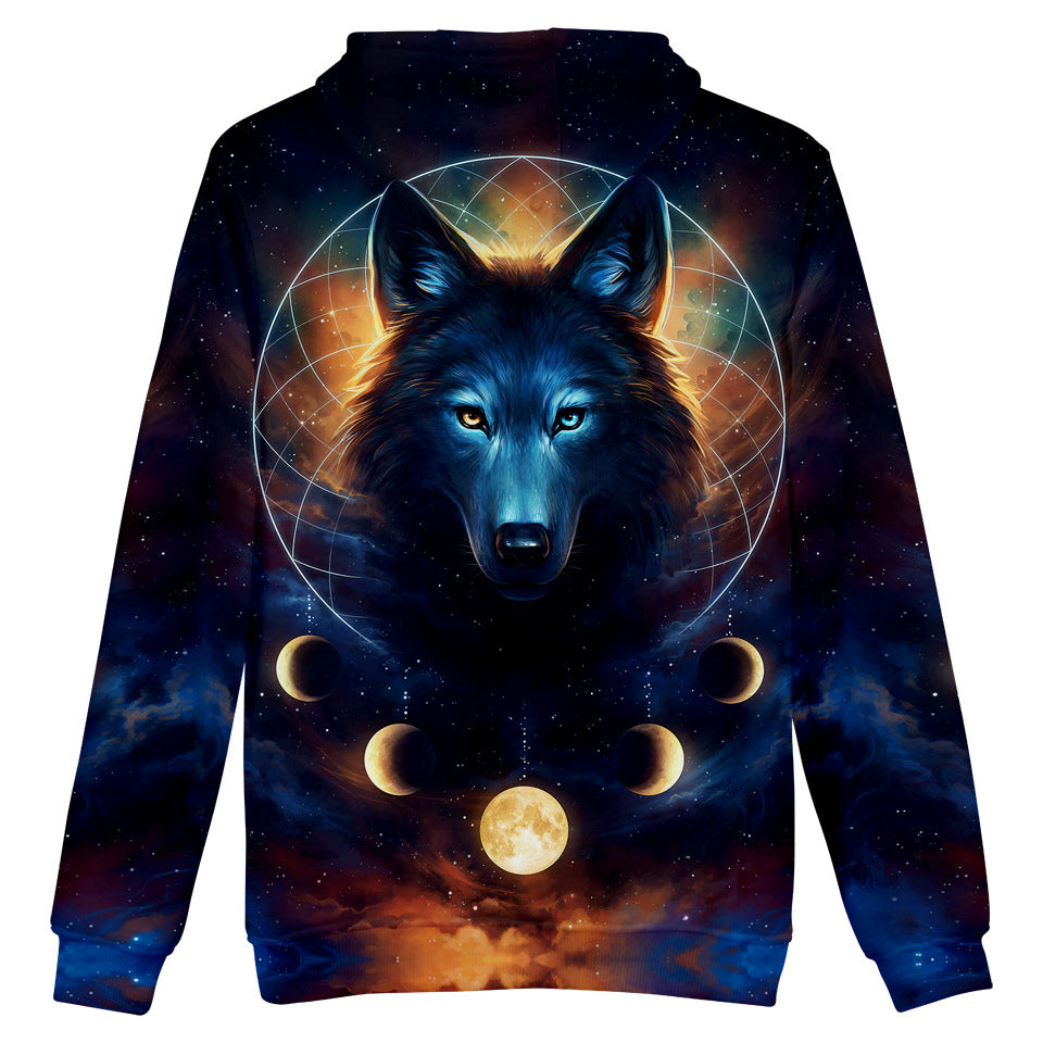 Halloween wolf print hoodie hot sale