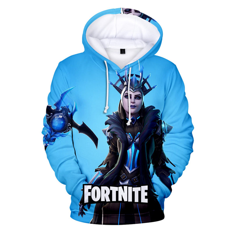 3D Fortnite The Ice Queen Long Sleeve Blue Hoodie for Kids Youth Adult Abox.nz