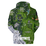 3D Fortnite Season 8 Map Long Sleeve Green Hoodie for Kids Youth Adult