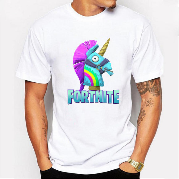 Unisex Fortnite Color Llama Short Sleeve Cotton T-Shirts for Adult Kids