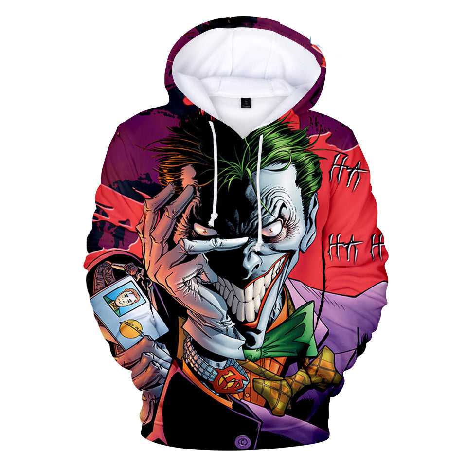 Men Women Fashion Haha Joker 3D Printing Halloween Hooded Pullover