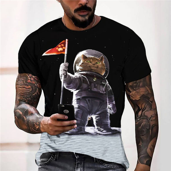 3D Graphic Prints Astronaut Cat Design Men's T-Shirt Short Sleeve Tops