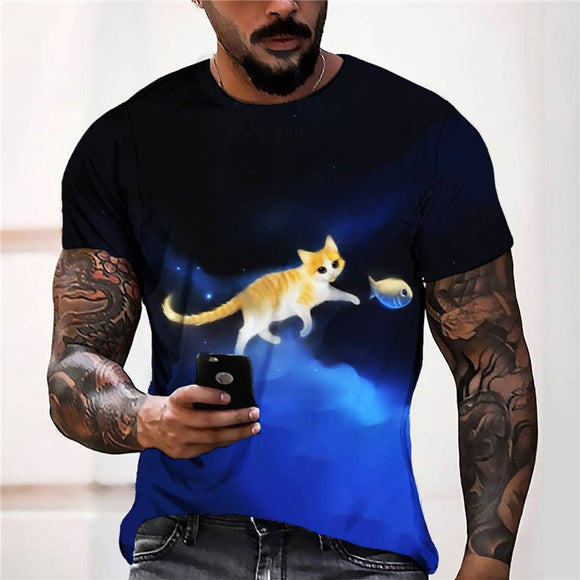 3D Graphic Prints Cat Design Men's T-Shirt Short Sleeve Tops
