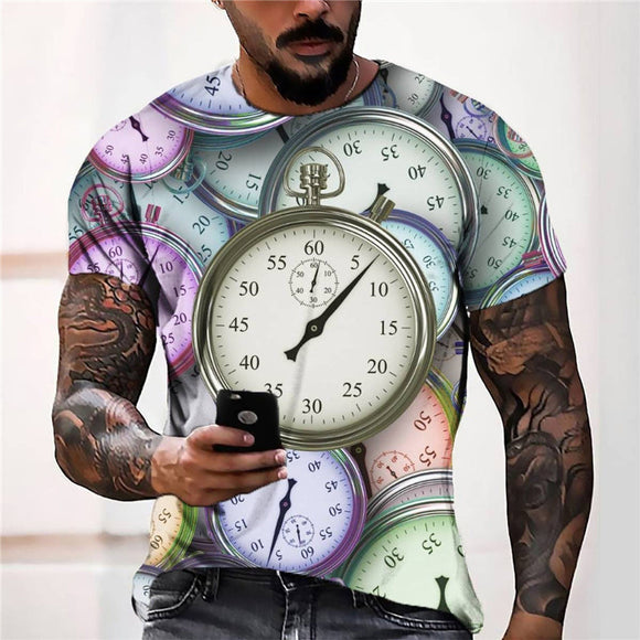 3D Graphic Prints Clock Design Men's T-Shirt Short Sleeve Tops