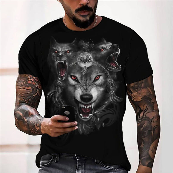 3D Graphic Prints Three Wolves Design Men's T-Shirt Short Sleeve Tops