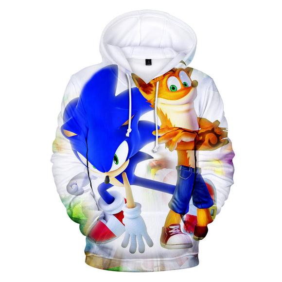 2020 Hot Cartoon Sonic the Hedgehog White Jumper Casual Sports Hoodies for Kids Youth Adult