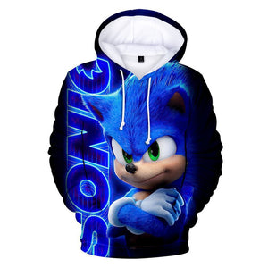Hot Cartoon Sonic the Hedgehog Dark Blue Jumper Casual Sports Hoodies for Kids Youth Adult