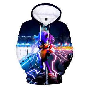 Hot Cartoon Sonic the Hedgehog Black Jumper Casual Sports Hoodies for Kids Youth Adult
