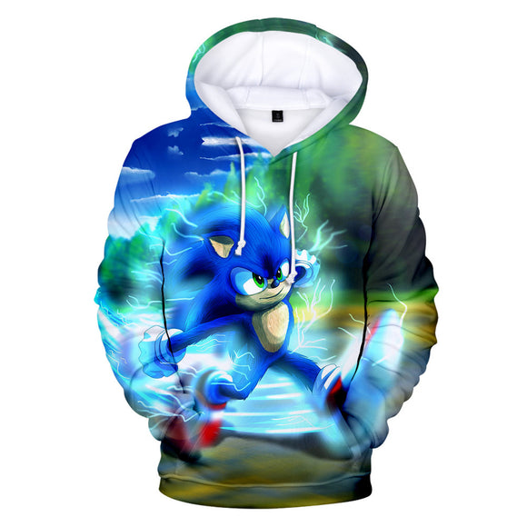 Hot Cartoon Sonic the Hedgehog Green Jumper Casual Sports Hoodies for Kids Youth Adult