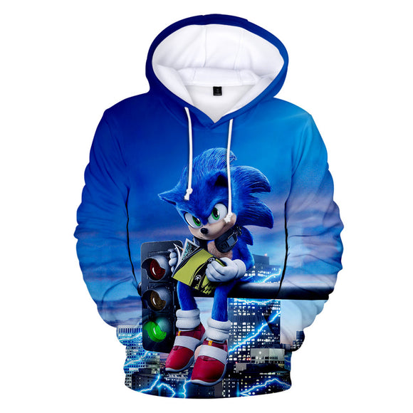 Hot Cartoon Sonic the Hedgehog Blue Jumper Casual Sports Hoodies for Kids Youth Adult