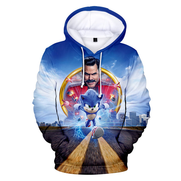 Hot Cartoon Sonic the Hedgehog Blue Jumper Casual Sports Hoodies for Kids Youth Adult