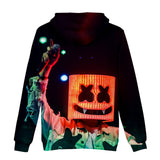 3D Print Color DJ Marshmello Long Sleeve Black Hoodie for Kids Youth Adult