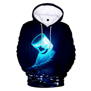 3D Fortnite DJ Marshmello Blue Night Light Long Sleeve Hoodie for Kids Youth Adult