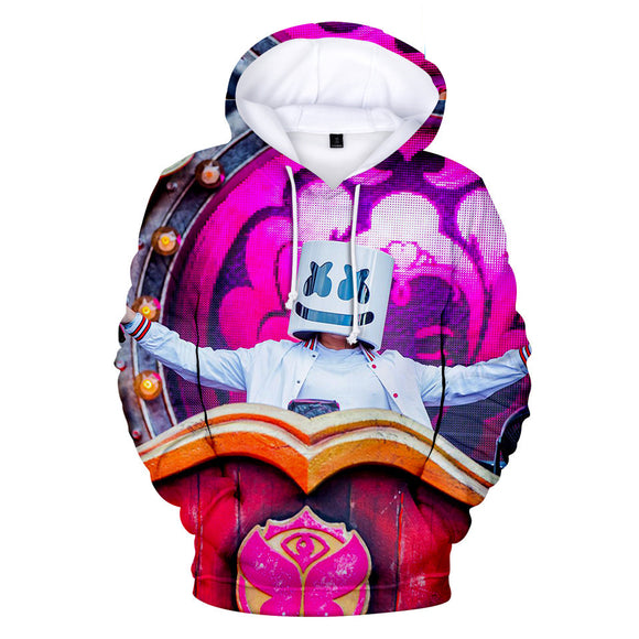3D Print Fortnite DJ Marshmello Long Sleeve Hot Pink Hoodie for Kids Youth Adult