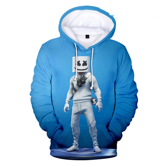 3D Print Fortnite DJ Marshmello Long Sleeve Blue Hoodie for Kids Youth Adult