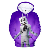 3D Print Fortnite DJ Marshmello Long Sleeve Purple Hoodie for Kids Youth Adult
