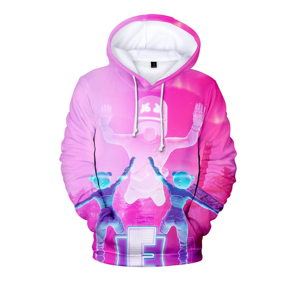 3D Fortnite Pink DJ Marshmello Long Sleeve Hoodie for Kids Youth Adult