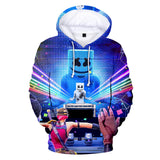 3D Fortnite DJ Marshmello on Stage Long Sleeve Hoodie for Kids Youth Adult