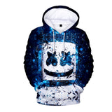 3D Fortnite DJ Marshmello Blue Flower Long Sleeve Hoodie for Kids Youth Adult