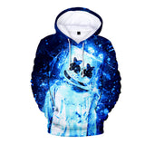 3D Fortnite DJ Marshmello Blue Light Long Sleeve Hoodie for Kids Youth Adult