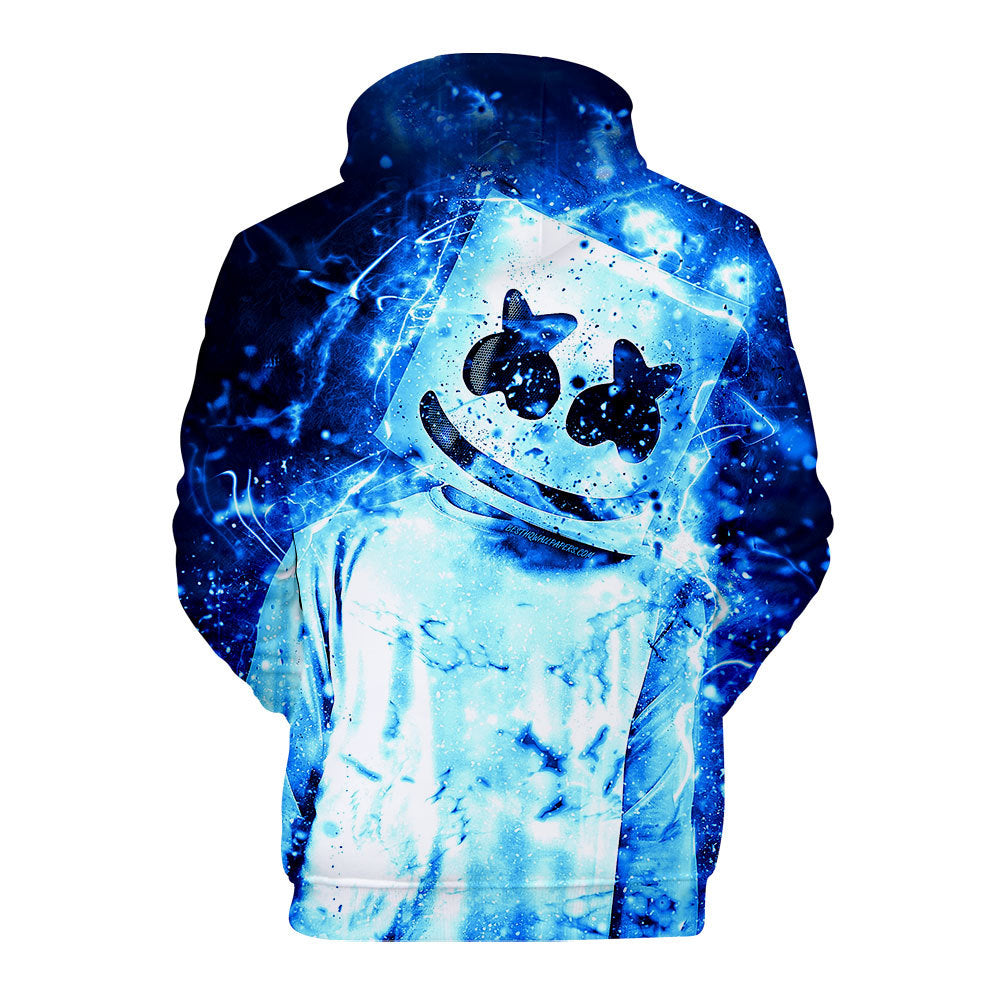 3D Fortnite DJ Marshmello Blue Light Long Sleeve Hoodie for Kids Youth Abox.nz