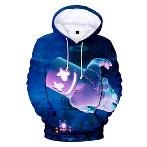 3D Fortnite DJ Marshmello Blue Night Long Sleeve Hoodie for Kids Youth Adult