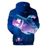 3D Fortnite DJ Marshmello Blue Night Long Sleeve Hoodie for Kids Youth Adult