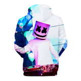 3D Fortnite DJ Marshmello White Blue Long Sleeve Hoodie for Kids Youth Adult