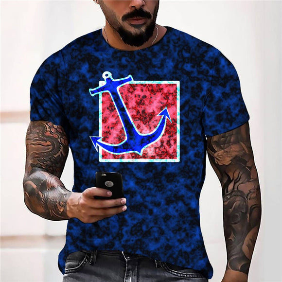 3D Graphic Prints Anchor Design Men's T-Shirt Short Sleeve Tops
