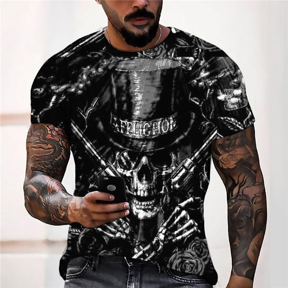 3D Graphic Prints Black Skeleton Design Men's T-Shirt Short Sleeve Tops