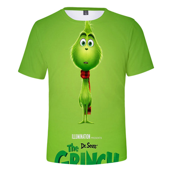 Christmas Cartoon The Grinch Casual Sports 3D Graphic T-shirts Summer Tees for Kids Alduts