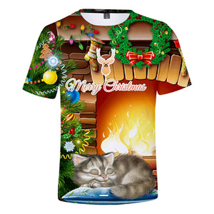 Christmas Casual T-shirts Sports Xmas 3D Graphic Summer Top Tees for Kids Alduts