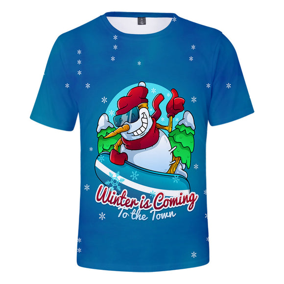 Christmas T-shirts Sports Xmas Gift Snowman 3D Graphic Summer Top Tees for Kids Alduts