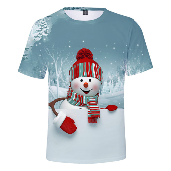 Christmas T-shirts Sports Xmas Gift Snowman 3D Graphic Summer Top Tees for Kids Alduts