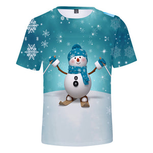 Christmas T-shirts Sports Xmas Gift Snowman 3D Graphic Summer Top Tees for Kids Alduts