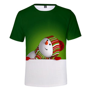 Christmas T-shirts Sports Xmas Gift Snowman 3D Graphic Summer Top Tees for Kids Alduts