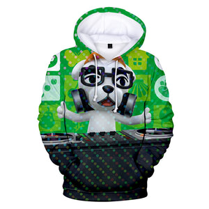 Green Animal Crossing Amiibo DJ KK Dog Cosplay Long Sleeve Jumper Hoodie for Kids Youth Adult