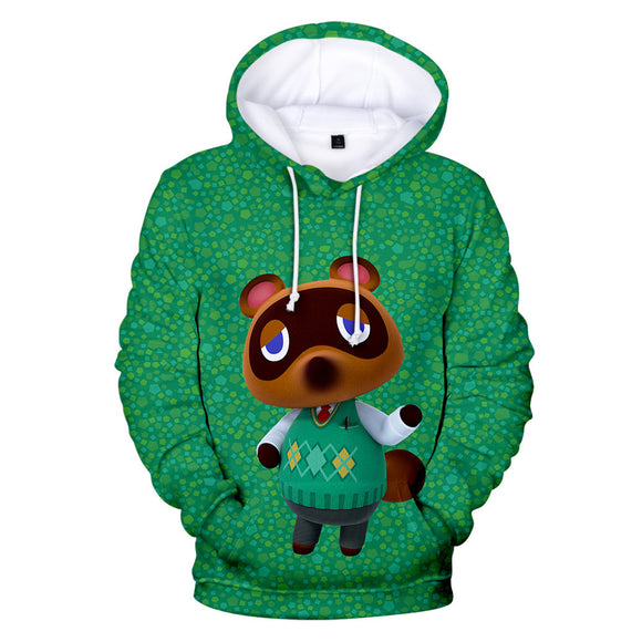 Green Animal Crossing Amiibo Tom Nook Print Cosplay Long Sleeve Jumper Hoodie for Kids Youth Adult