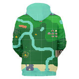 Green Animal Crossing Map Cosplay Long Sleeve Jumper Hoodie for Kids Youth Adult