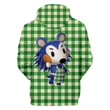 Green Grid Animal Crossing Amiibo Mabel Cosplay Long Sleeve Jumper Hoodie for Kids Youth Adult