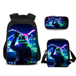 3 Packs DJ Marshmello Casual Backpack + Shoulder Bag + Pencil Bag