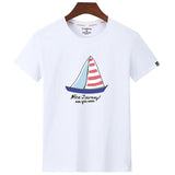 Fashion Cute Sailboat Nice Journey Printed Short Sleeve Cotton Casual T-shirt