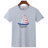 Fashion Cute Sailboat Nice Journey Printed Short Sleeve Cotton Casual T-shirt