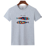 Fashion Summer Short Sleeve Cotton Casual T-shirt More Happy Fish Print