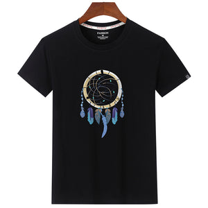 Fashion Summer Short Sleeve Cotton Casual T-shirt Feather Ring Print